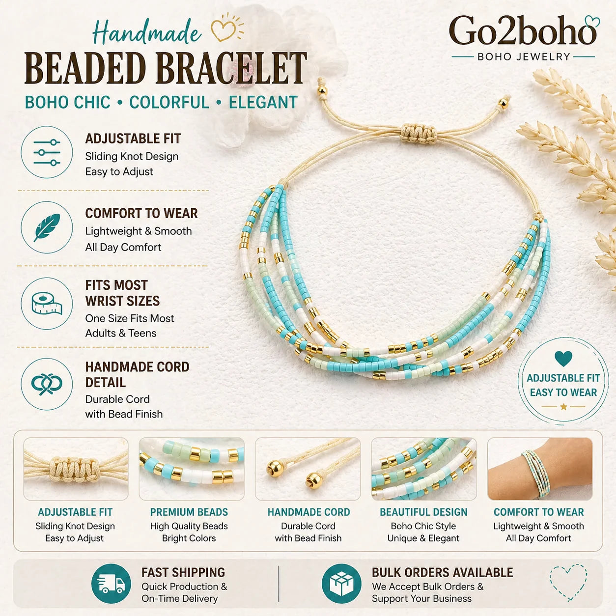 Go2boho Multi Color Dainty Four-Layer Series 2024 Trendy Handmade Jewelry Hawaii BOHO Fashion Beaded Bracelets Gifts for Her