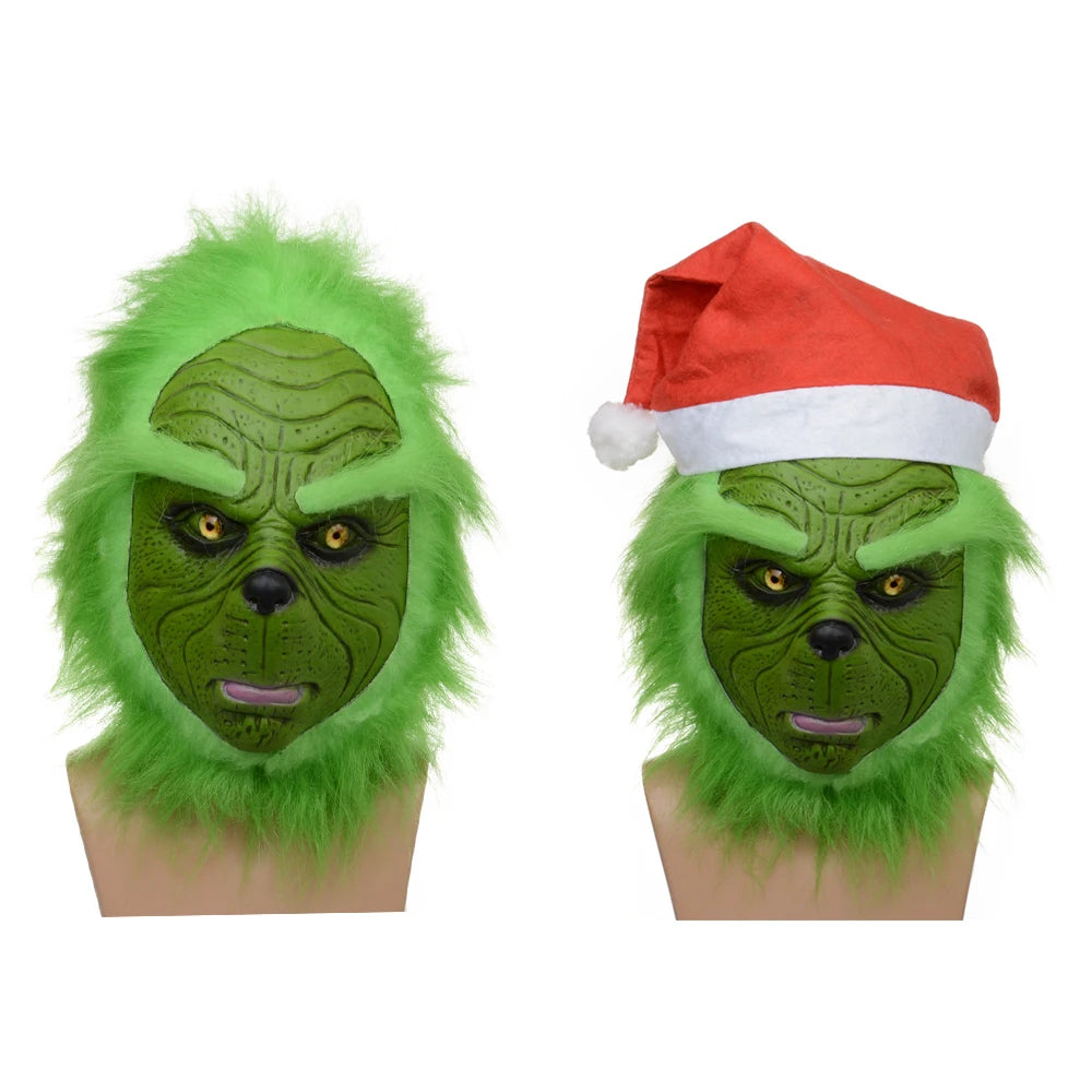 Factory Direct Hot Sale Cheap Christmas Party Cosplay Scary Green Face Hair Latex Face Mask Christmas