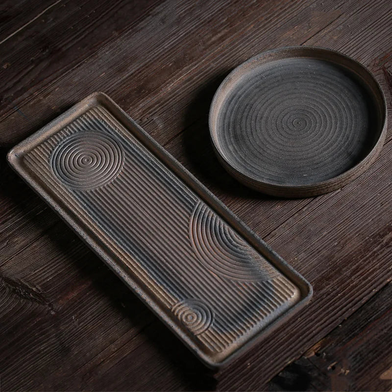Japanese Style Coarse Pottery Tea Tray Handmade Retro Tea Table Saucer Porcelain Minimalist Water Dry Pour Tea Tray