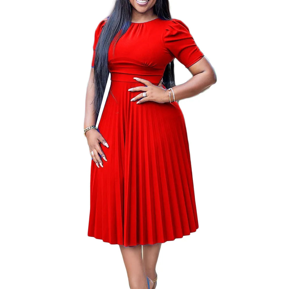 Latest Design Women's Dresses Plus Size Elegant Dress African Pleated Midi Dress for Women