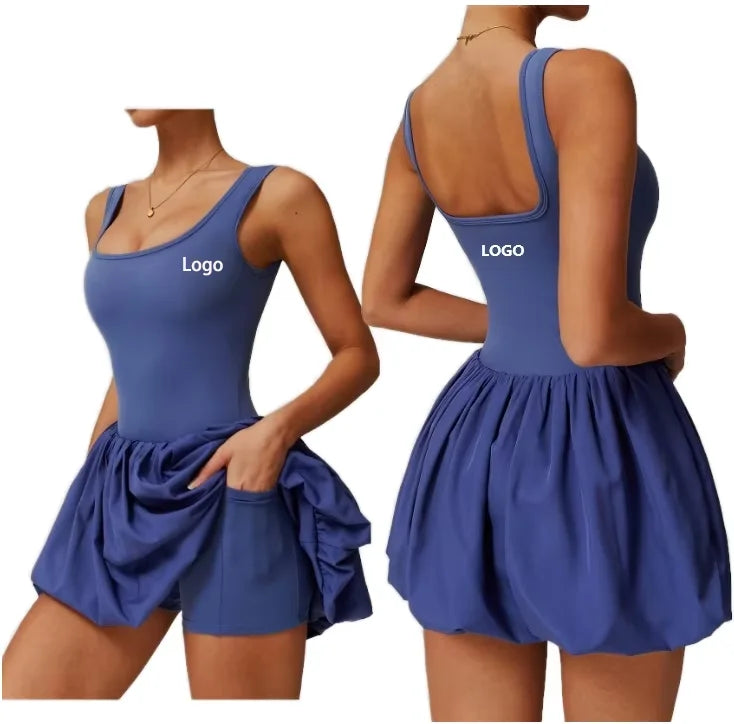 New Fashion Built in Shorts With Pocket Tennis Skirts for Women Golf Sport Yoga Wear U Neck Elegant Luxury Women Dress