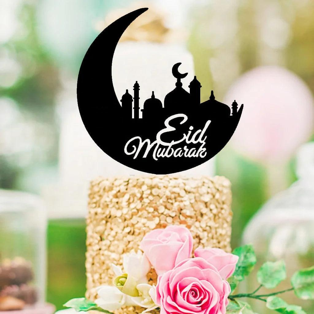 Muslim Islam Mirror Gold Eid Mubarak Acrylic Cake Topper for Ramadan and Eid Decoration