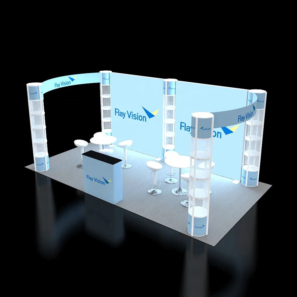 10x20 Easy Setup Modular Aluminum Tool Free Twister Spiral Tower Display Trade Show Booth Exhibition
