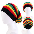Custom Hip Hop Reggae Rainbow Striped Unisex Crochet Knitted Slouchy Baggie Jamaican Rasta Beanie Hat