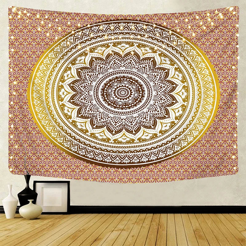 Mandala Flower Tapestry Wall Hanging Bohemian Hippie White Tapestry Sketched Floral Print Tapestries for Home Bedroom Wall Decor MegaBDM