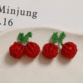 Simple 26*27mm Seed Beads Crystal Beaded Dangle Handmade Red Fruit Green Leaf Cherry Pendant for DIY Earring Jewelry Accessories