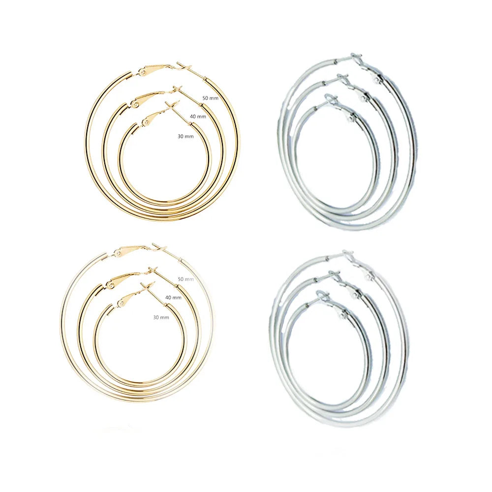 6 Pairs Stainless Steel Gold Plated Hoop Earrings Set for Multiple Piercings Women Girls Hypoallergenic Set 3 4 5cm