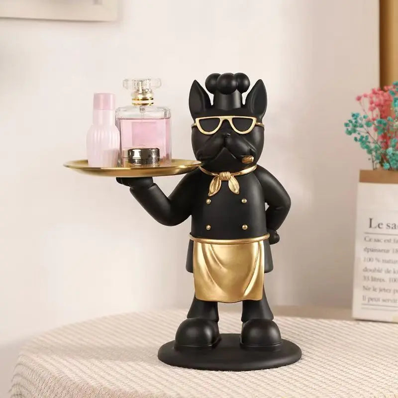 Chef Bulldog Tray Statue Resin Kitchen Organizer with Hat& Apron for Restaurant/Home Decor & Bulk Wholesale