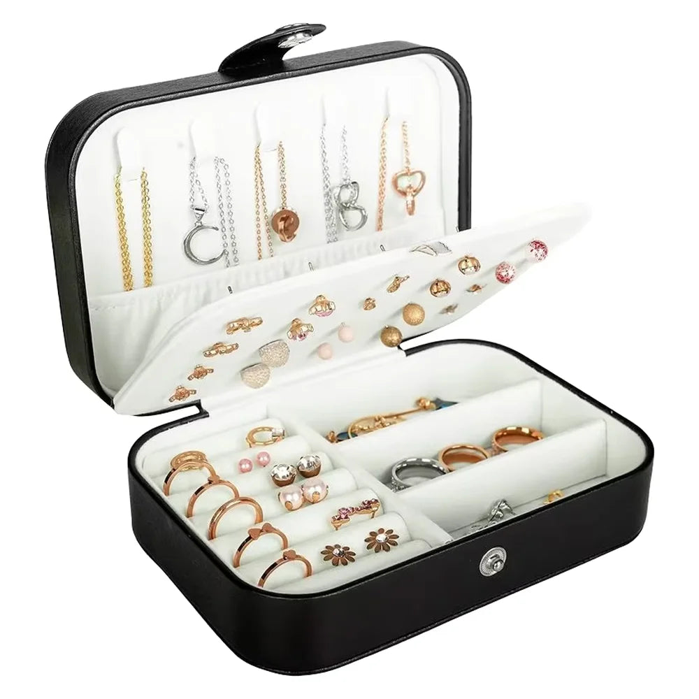 Multifunctional Simple Rectangle Girl Jewelry Storage Box Earring Plate Rings Necklace Boxes with Button Closure PU Leather