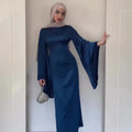 2026 New Fashion Islamic Modest Clothing Abaya Women Muslim Eid Dress Modest Satin Flare Sleeve Maxi Dresses