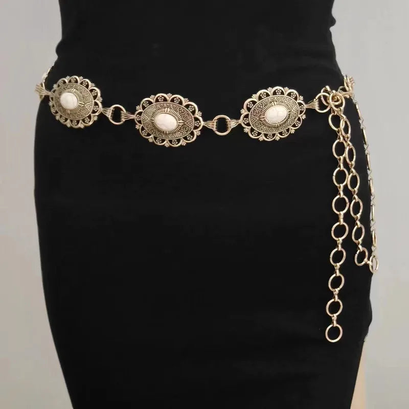 Exquisitely Carved Turquoise Vintage Belt Stylish Hundred With Dress Metal Chain Waist Chain
