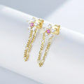 Aretes De Plata 925 Sterling Silver Gold Plated Women Cubic Zirconia Flower Stud Drop Earrings Figaro Chain Party