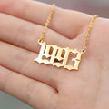 HOVANCI 18k Gold 316L Stainless Steel Birth Year Necklace 6 Personalized Old English Arabic Year Number Pendant Necklace