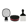 Custom Logo 3PCS Mens Fashion Hair Brush Kit with Curl Twist Sponge Afro Pick Comb Plastic Handle Material Beard Grooming