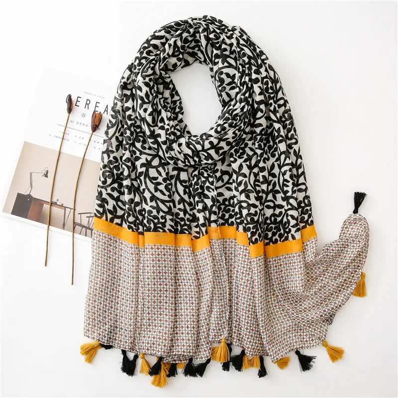 New Brand Letter Print Women Luxury Scarf Beach Shawl Cotton Linen Lady Fashion Scarves Wrap Hijab Muffler Soft Pashmina Turban