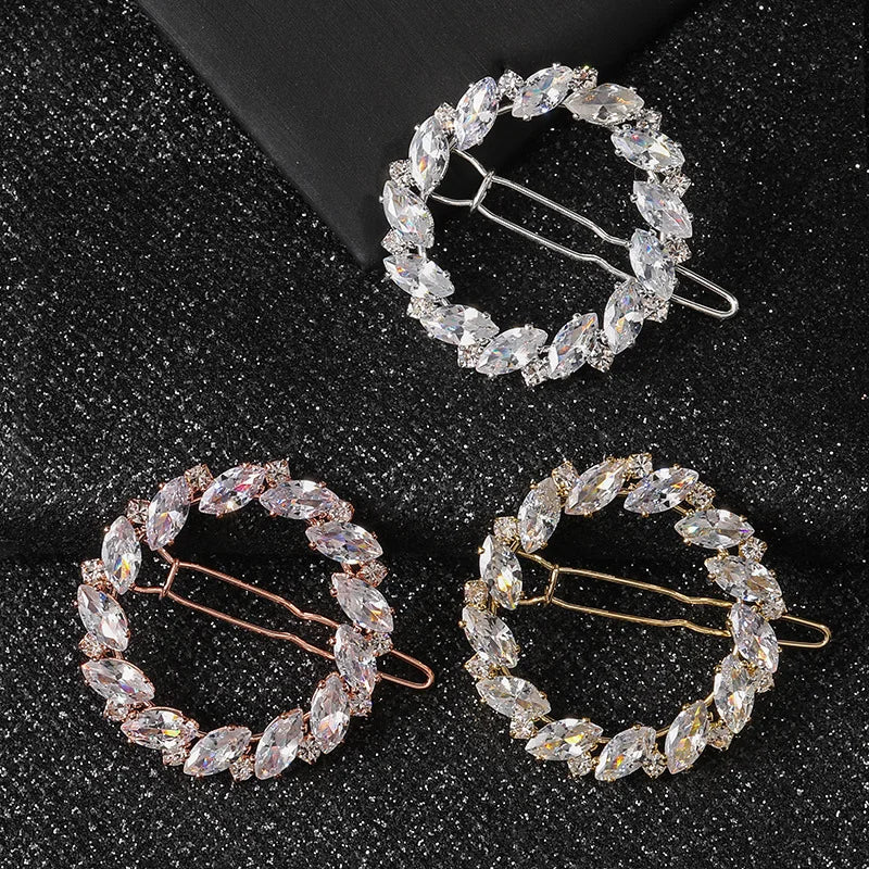 New Design Circle Retro Style Hair Clips With Rhinestone Clear Zircon Gold Plated Hair Pin for Girl Women