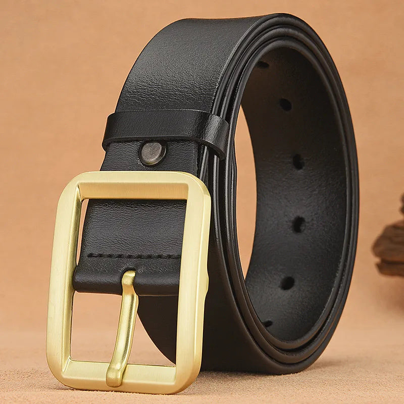 LQbelt Factory New Men's Pin Buckle Belt Gold Genuine Leather Belts for Men Cowhide Jeans Belt OEM Custom Design