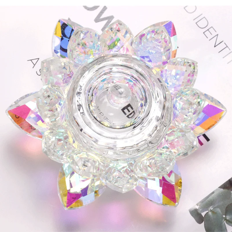 Large Acrylic Colorful Crystal Lotus Flower Glass Nail Dappen Dish With Diamond Lid