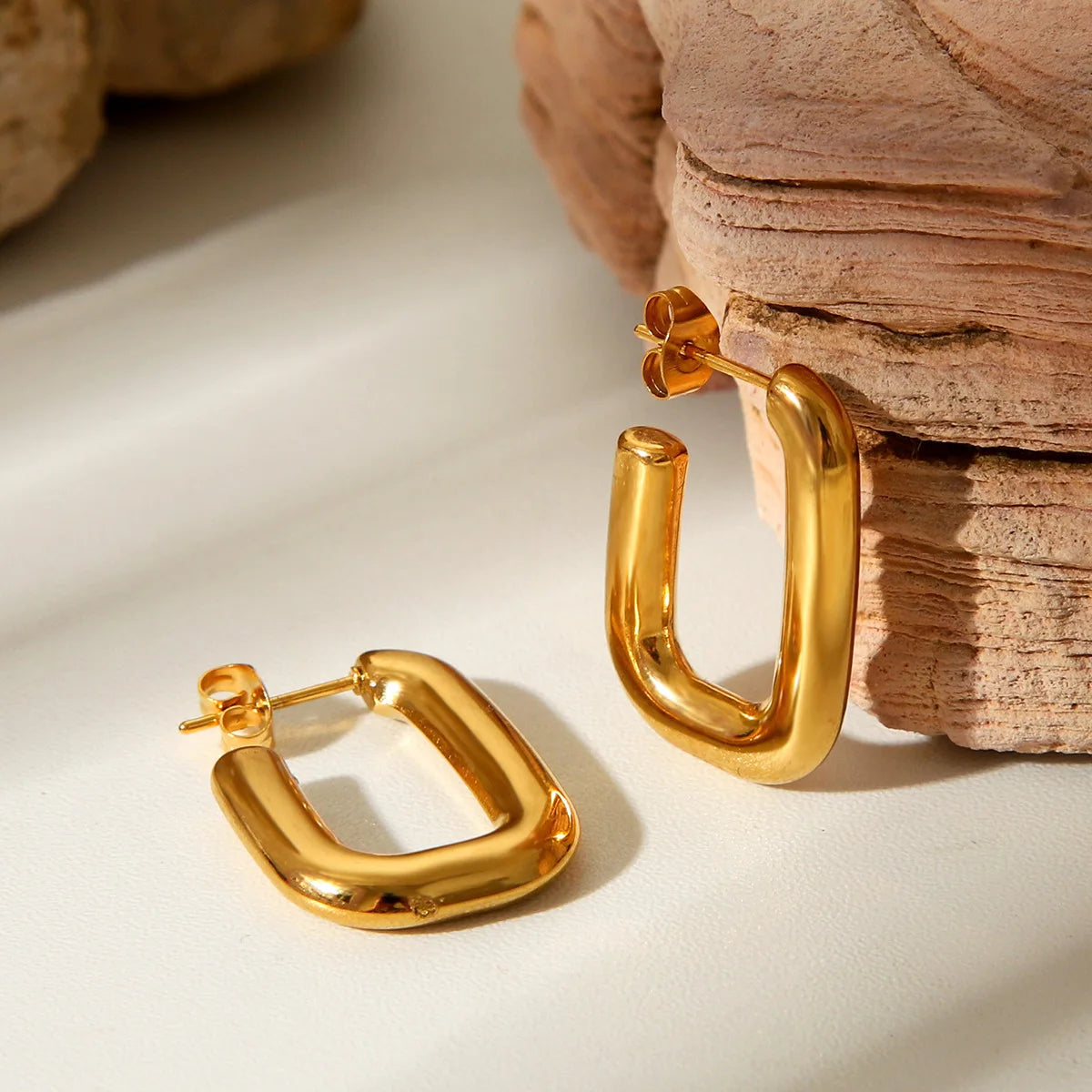 Factory Direct 18k Gold Plated Geometric Hollow Square Tarnish Free Waterproof Stainless Steel Chunky Earrings