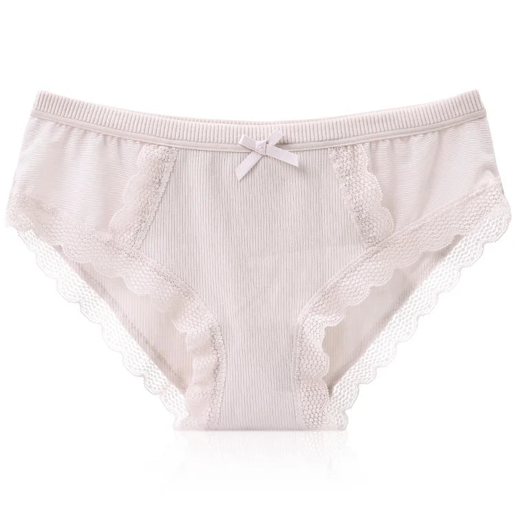 Solid Color Mid-waist Rib Fabric Underwear Comfortable Breathable Women's Underwear Wholesale Lace Briefs