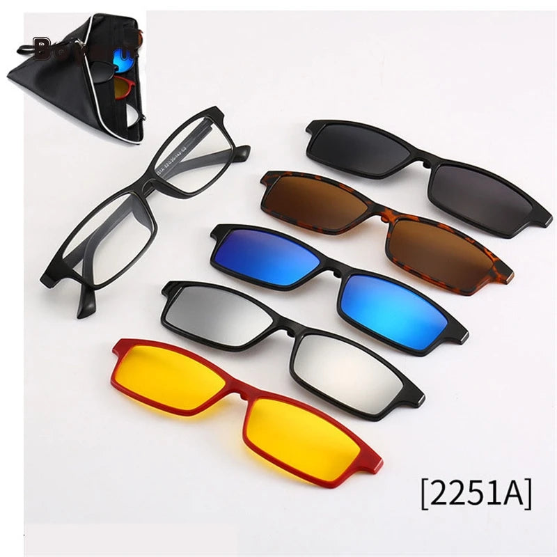 Boyarn Eyewear TR90 Eyeglasses Frame Polarized Driving Magnetic Clip on Sunglasses  Shades