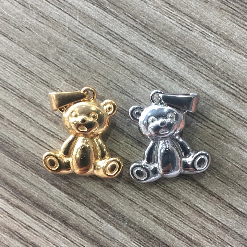 Wholesale 17mm Stainless Steel Cute Animal Bear Charm Necklace Pendant for Women Jewelry Making