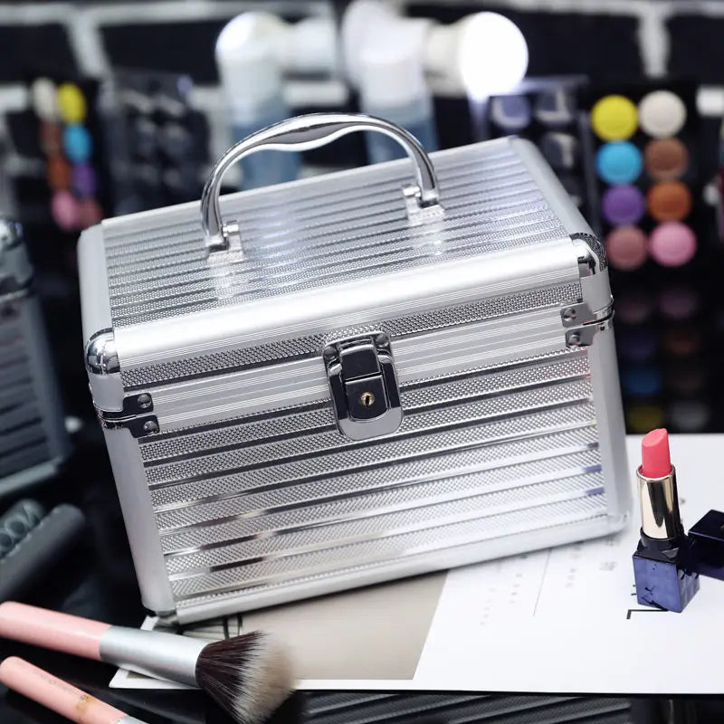 Portable Aluminum Alloy Cosmetic Case New Fashion All-Match Lock Multi-Functional Makeup Box for Women