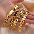 Dreamshow Waterproof Colorful Watchband Zircon Bracelet Gold Plated Stainless Steel Bangles Tarnish Free Jewelry Women