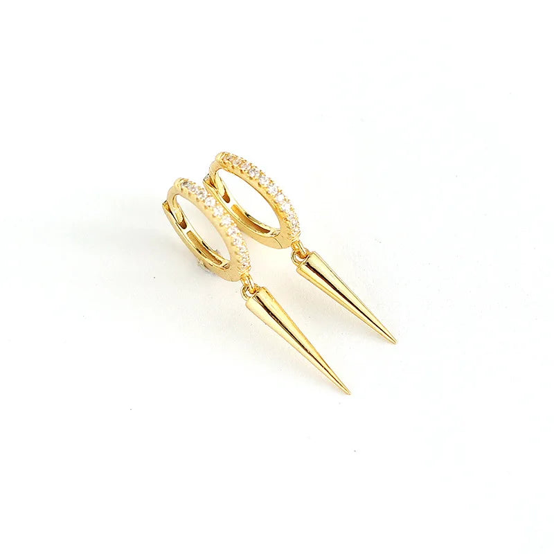 NEW Fashion 925 Sterling Silver Long Spike Triangle Punk Style with Diamond Cubic Zircon Hoop Earrings