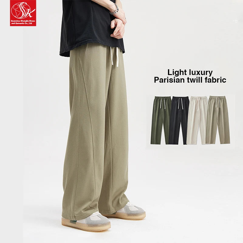 SK Custom Baggy Wide Leg Trackpants Men Twill Wide-Leg Pants Oversized Striped Straight Leg Ins-Style Casual Sweatpants