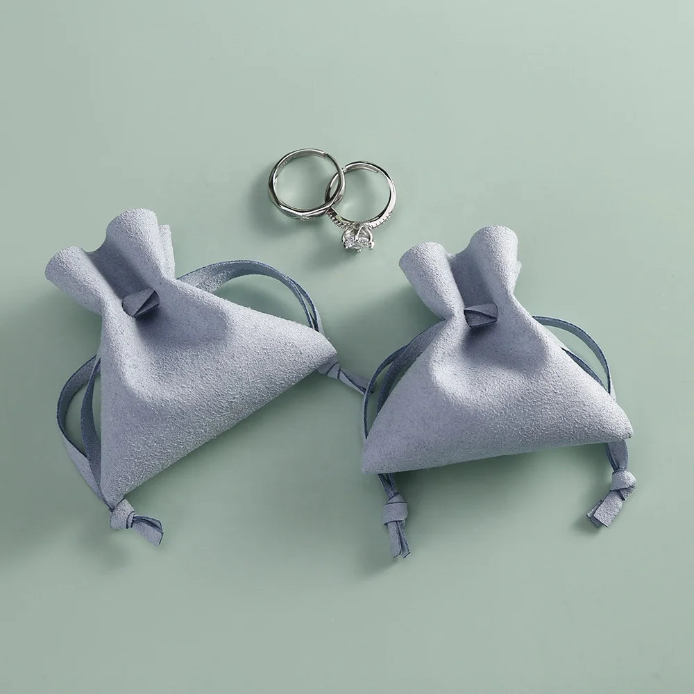 7x8cm Light Blue High Quality Wholesale Jewelry Gift Bags for Earring Display Microfiber Drawstring Pouch Velvet Lining Portable