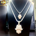 Iced Out Jewelry 3" Two Tone Rose Gold Silver Moissanite Hamsa Custom Hip Hop Pendant