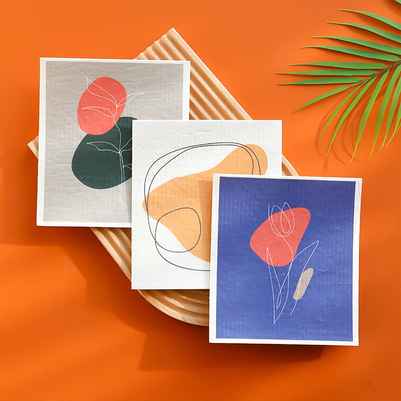 Custom Printed Household Kitchen Reusable Swedish Dishcloths Cotton Cleaning Dish Cloth Sponge Cellulose Sponge Wood Pulp Table