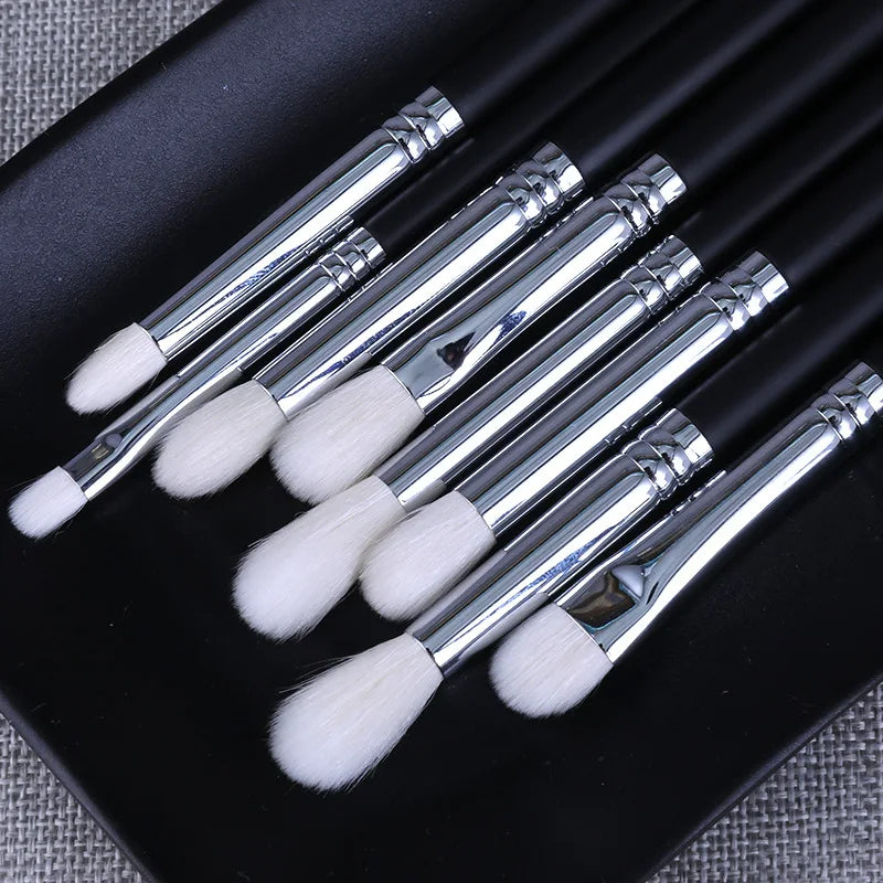 Private Label 8pcs White Goat Hair Eye Blending Makeup Brush Set