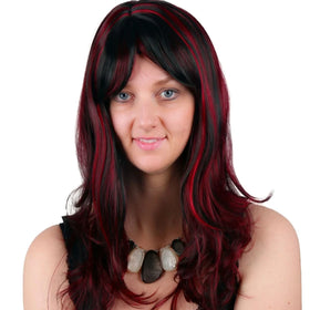 Black and Red Two Tone Party Wig Medium Length Glueless Synthetic Hair With Pre Plucked Hairline for Women Fashion Wholesale