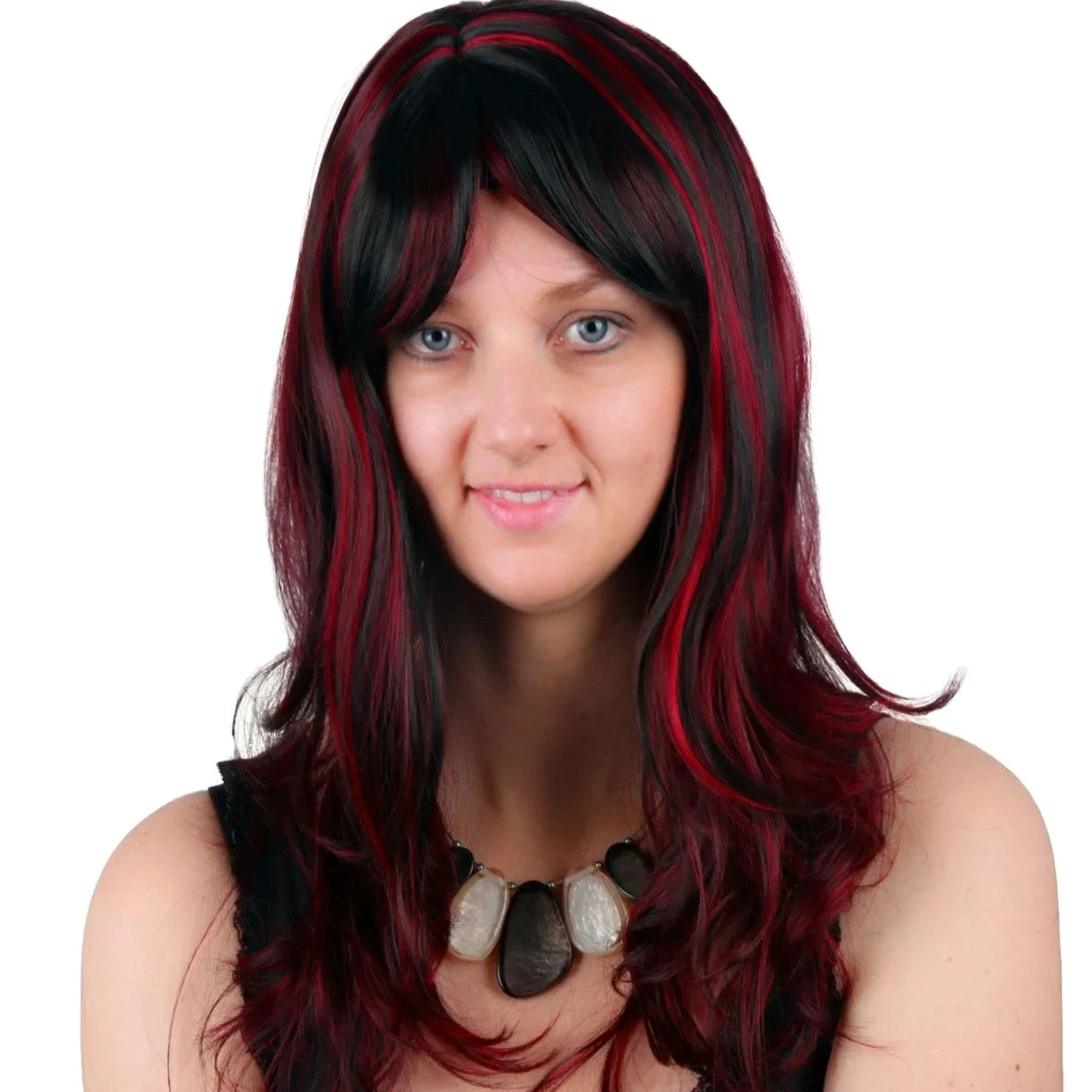 Black and Red Two Tone Party Wig Medium Length Glueless Synthetic Hair With Pre Plucked Hairline for Women Fashion Wholesale