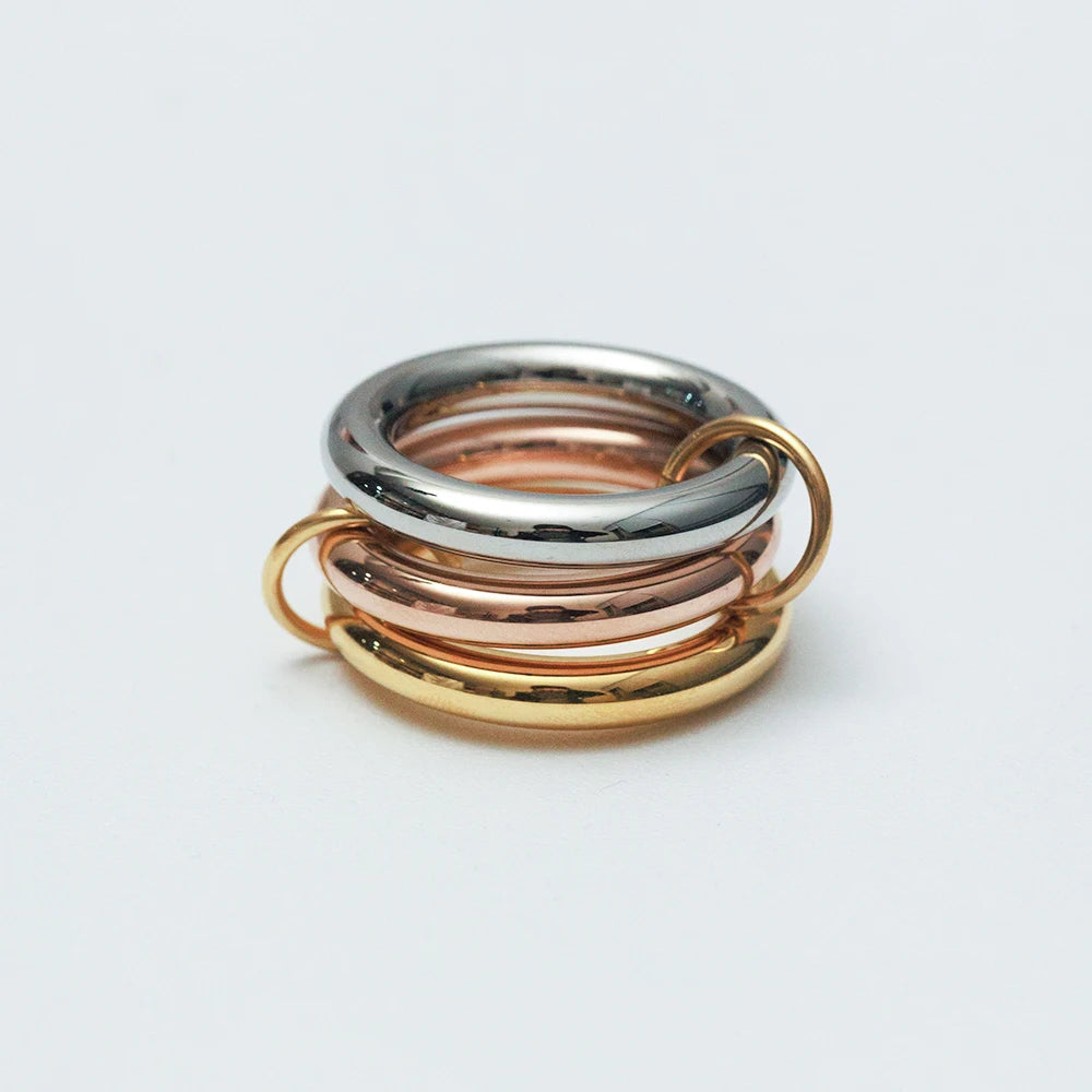 High End Trendy Simple Non Tarnish Three Circle Ring 18K Gold Plated Stainless Steel Multi Layer Lines Link Rings YF4178