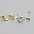 Classic Cute Design 925 Sterling Silver Moon Screw Stud Earrings S925 Girl Women