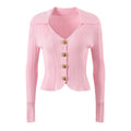 Women White Turn-down Collar V-neckline Wool Blends Coat Knitted Office Lady Slim Fitted Single-breasted Cardigan