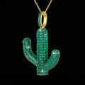 Stunning Design Brass Statement Jewelry Popular Daily Wear Green Zircon Cactus Pendant for Men Women