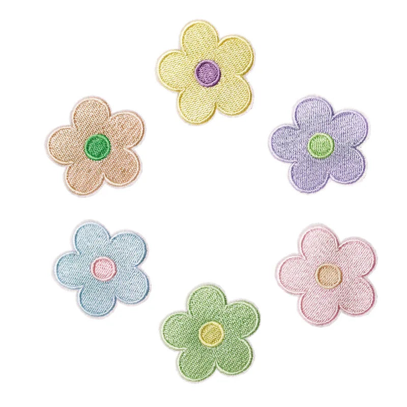 New Design Macaroon Color Sticker Embroidered Self-adhesive Flower Patches for Clothes Bag Decoration