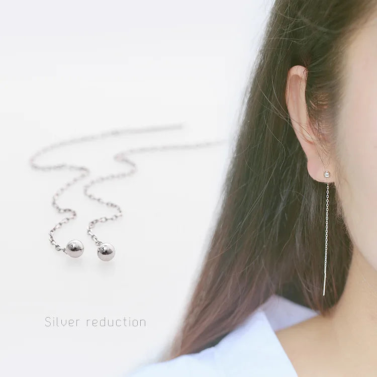 MInimalist Geometric Silver Ball Chain Ear Line Earring Wire 925 Silver Gold Long Earrings Jewelry
