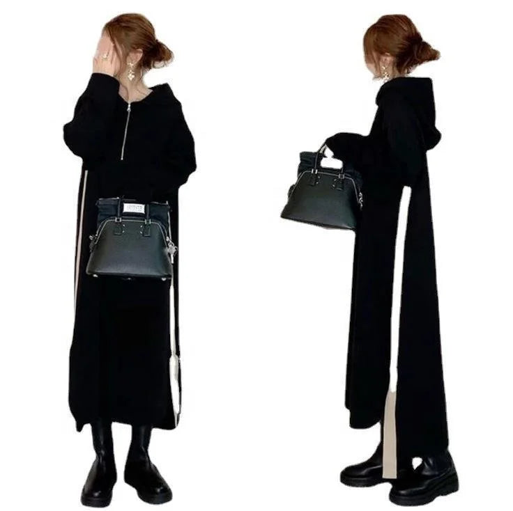 Wholesale 2021 Autumn Fashion Custom Long Hoodie Dress for Women Solid Floor-Length Natural Streetwear Pullover Long Sleeves