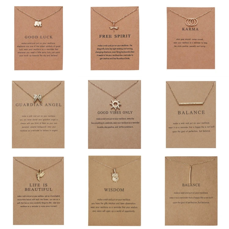 G307 Girl Gift Wish Card Gold Pendant Chain Geometric Star Heart Choker Necklace Jewelry for Women