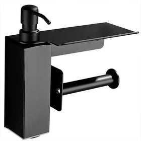 3-in-1 Wall Mounted Foam Liquid Soap Dispenser Contemporary Plastic Shower Bathroom Organizer Paper Holder Phone Shelf Brushed