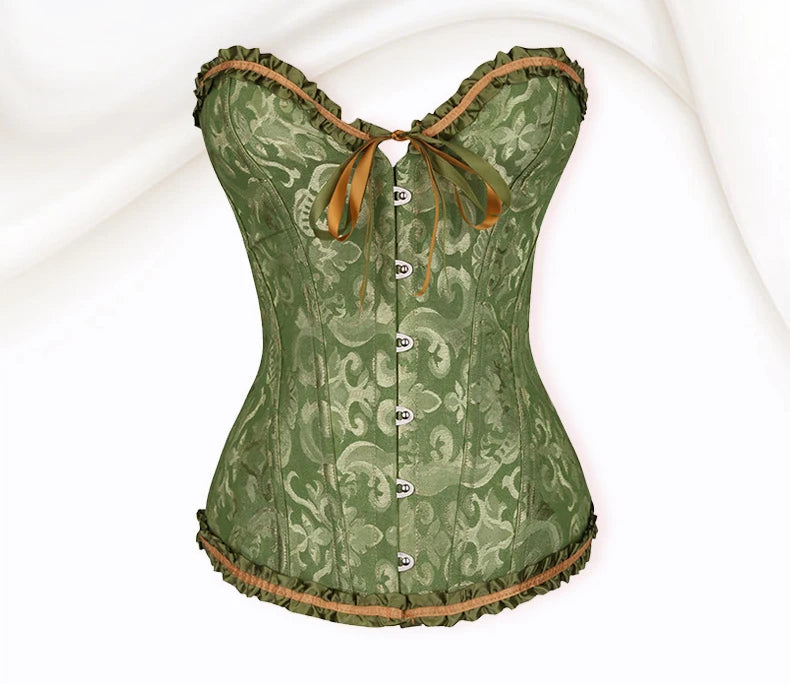 KSY Hot Sale Women's Lacing Corset Top Satin Floral Boned Overbust Body Shaper Bustier