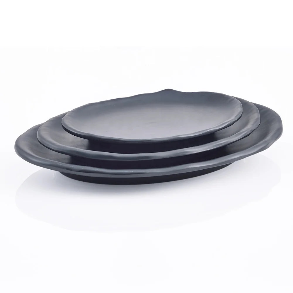 Unbreakable Commercial Japanese Restaurant Dinnerware  8 Inch Plastic Black Oval Melamine Sushi Plates