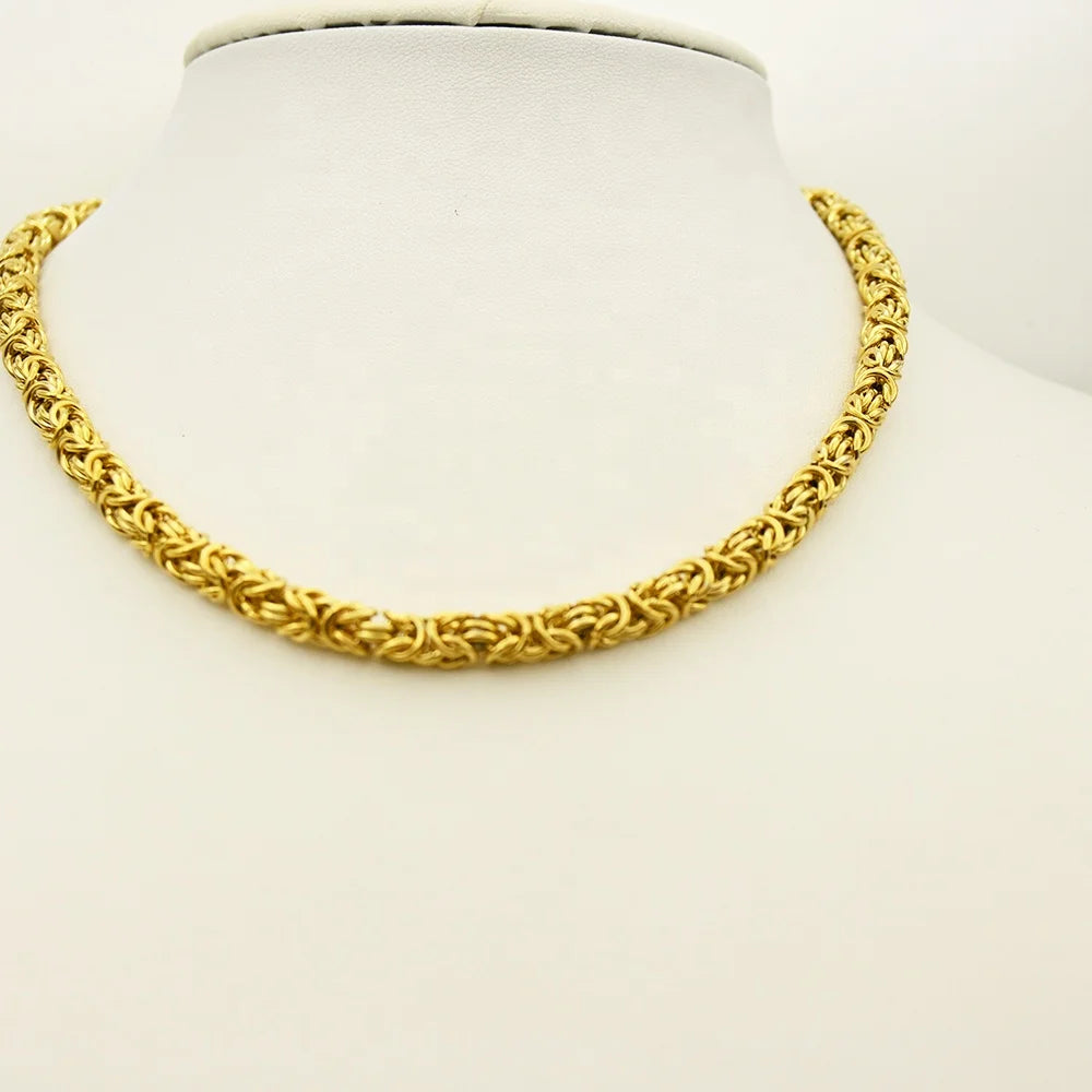 Hot Selling 18K Gold Plated Stainless Steel Byzantine Link Necklace Classic Spring Ring Clasp for Anniversaries Rapper Parties