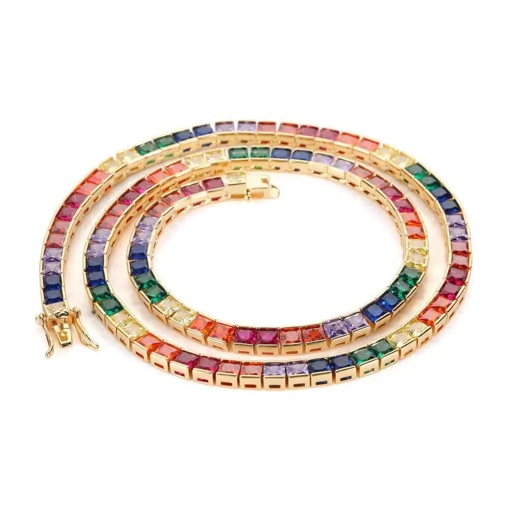 4mm Hip Hop Bling Multicolor CZ Cubic Zircon Jewelry Iced Out Tennis Chain Diamond Necklace for Women