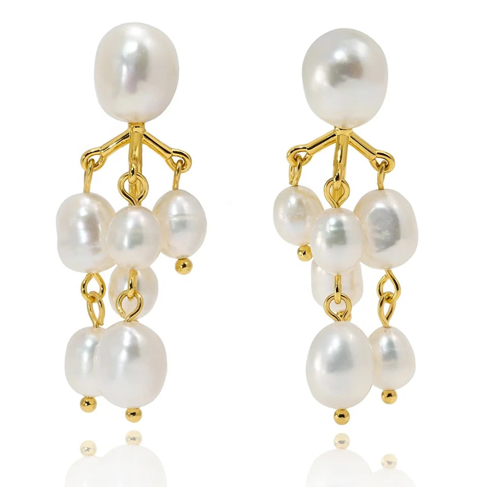 Light Luxury Vintage S925 Silver Baroque Natural Freshwater Pearl Tassel Earrings Mother's Day Gift